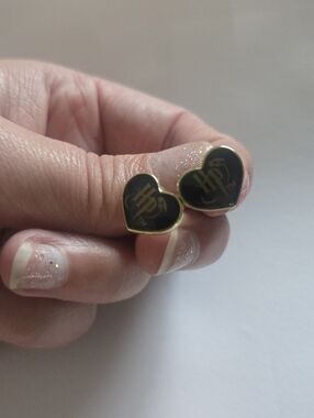 Harry Potter Heart Logo Gold-Tone Stud Earrings with Black Enamel